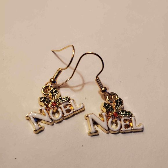 Gold Alloy Christmas Noel Dangle Earrings - Picture 1 of 2